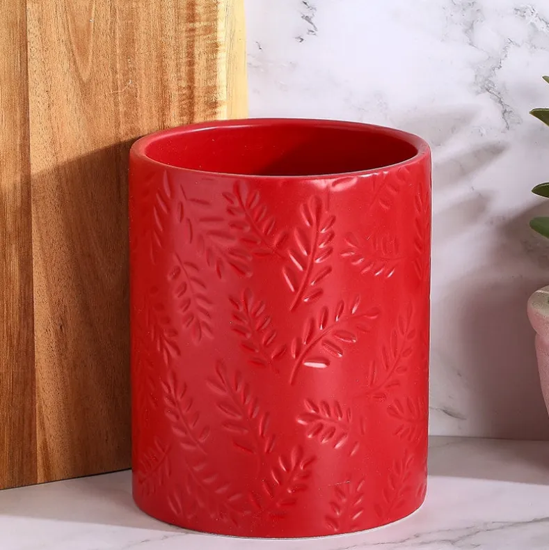 Embossed Kitchen Tool Crock Decorative Utensil Holder