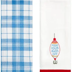 Embroidered Gone Fishing Kitchen Towels, Set of 2