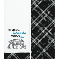 Embroidered Kitchen Towels Lodge Themed Set of 2