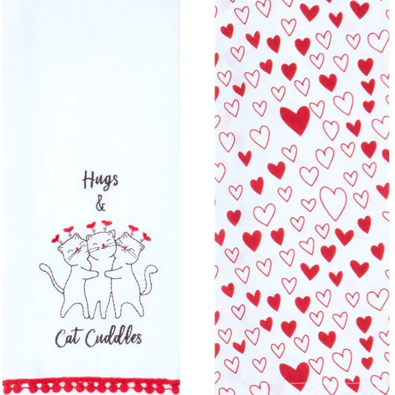 Embroidered Kitchen Towels Valentine's Day Set of 2