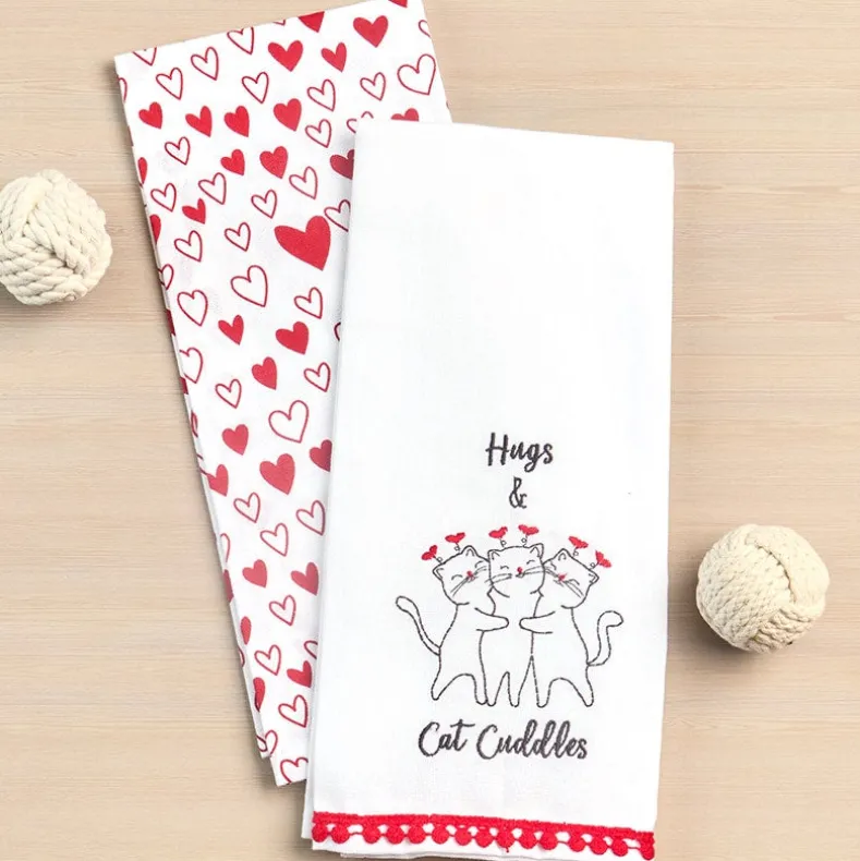 Embroidered Kitchen Towels Valentine's Day Set of 2