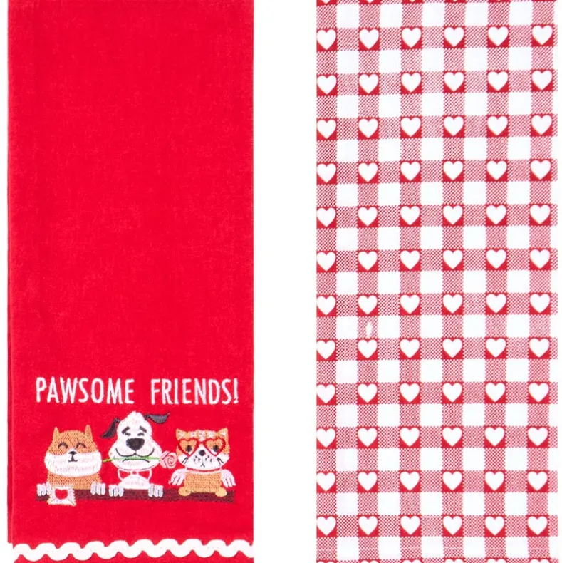 Embroidered Kitchen Towels Valentine's Day Set of 2