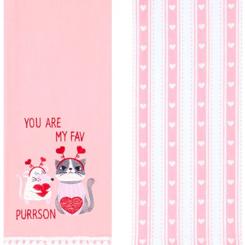 Embroidered Kitchen Towels Valentine's Day Set of 2