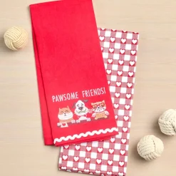 Embroidered Kitchen Towels Valentine's Day Set of 2