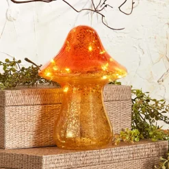 Fall Lighted Glass Mushrooms - Green, Yellow or Orange