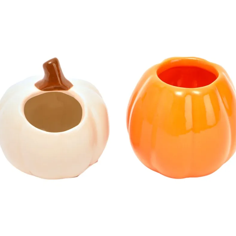 Fall Orange and White Pumpkin Toothpick Holders - Set of 2