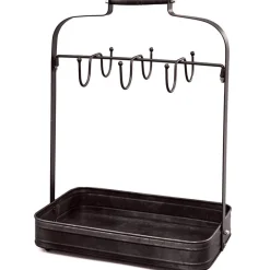 Farmhouse Coffee Mug Rack Tray Kitchen Organizer Decor Black