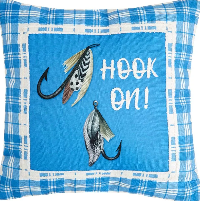Fishing and Lake Themed Embroidered Decorative Pillow