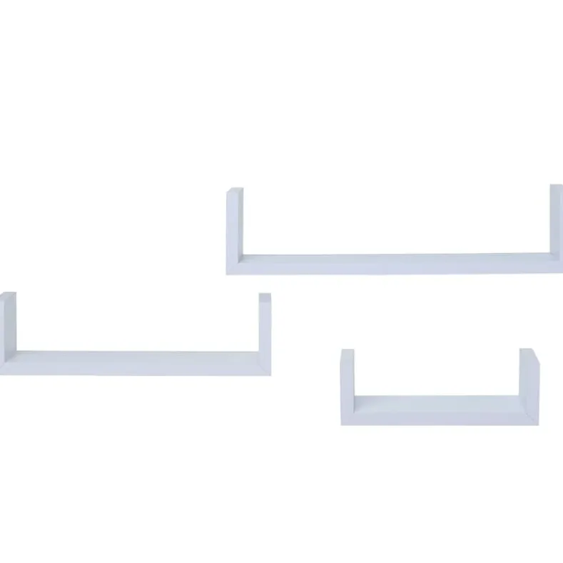 Floating Wood Shelves in White - Set of 3