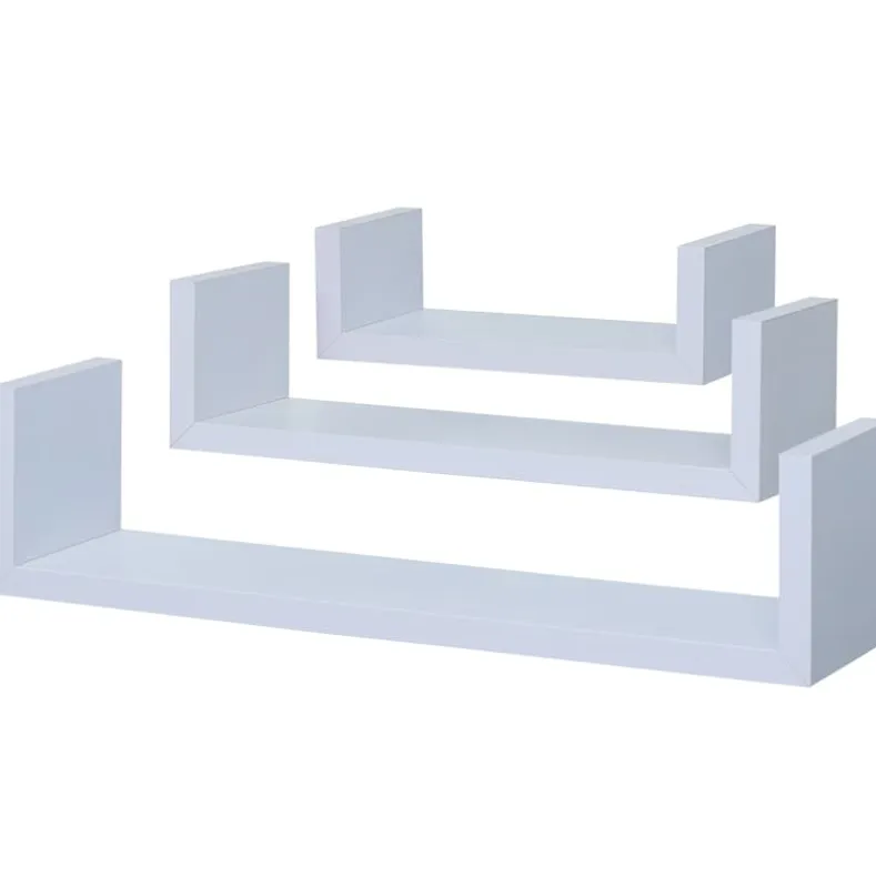 Floating Wood Shelves in White - Set of 3