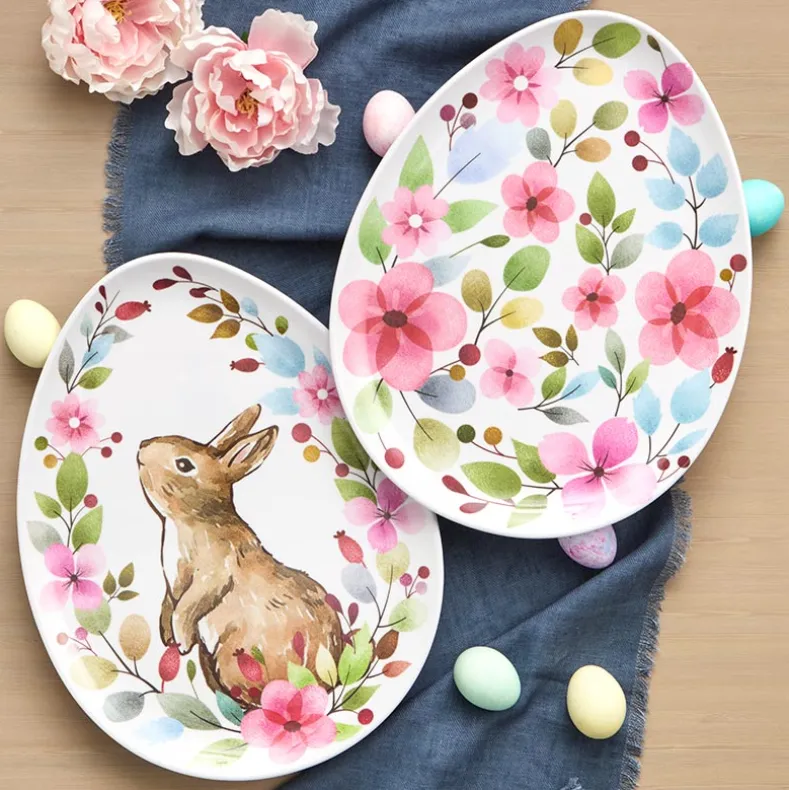 Floral Easter Tableware - Salad Plates, Serving Platters, Napkin Holder
