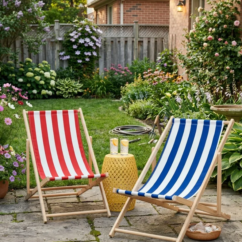 Foldable Patio Sling Lounge Chair with Stripes