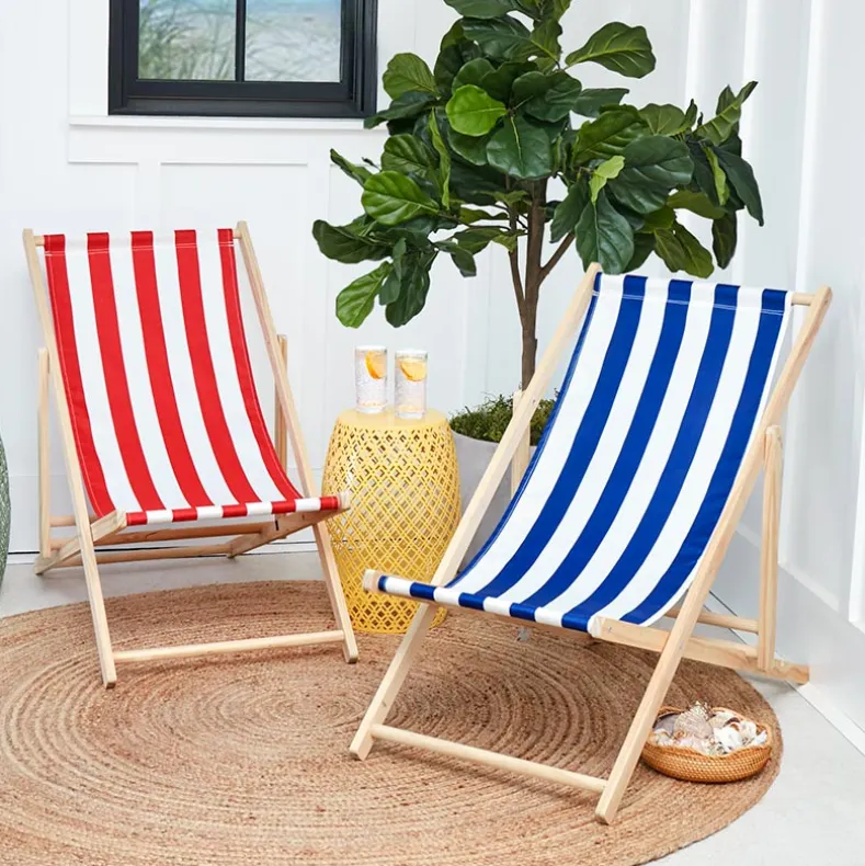 Foldable Patio Sling Lounge Chair with Stripes