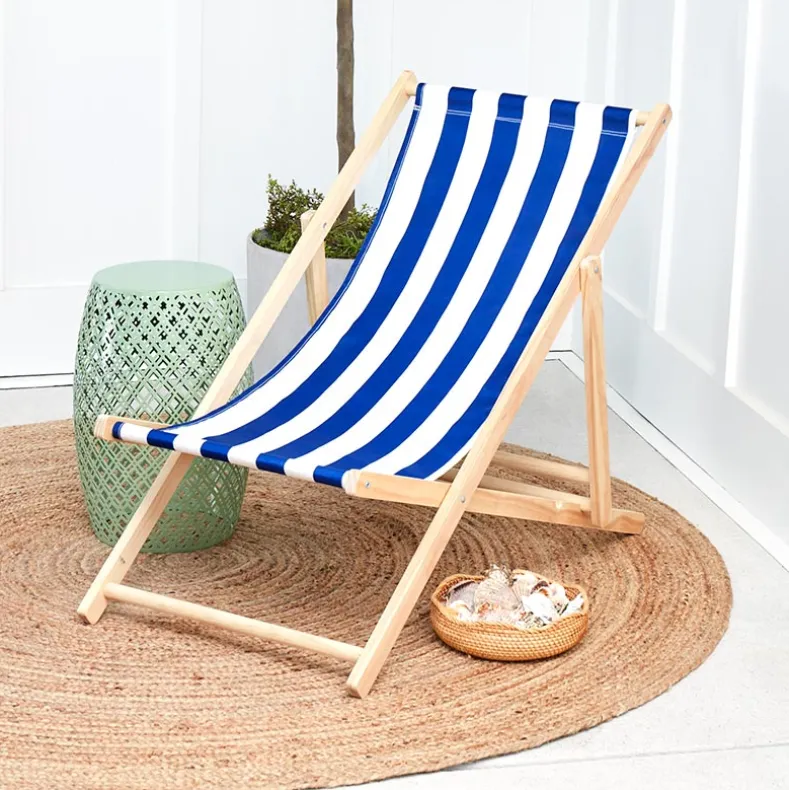 Foldable Patio Sling Lounge Chair with Stripes