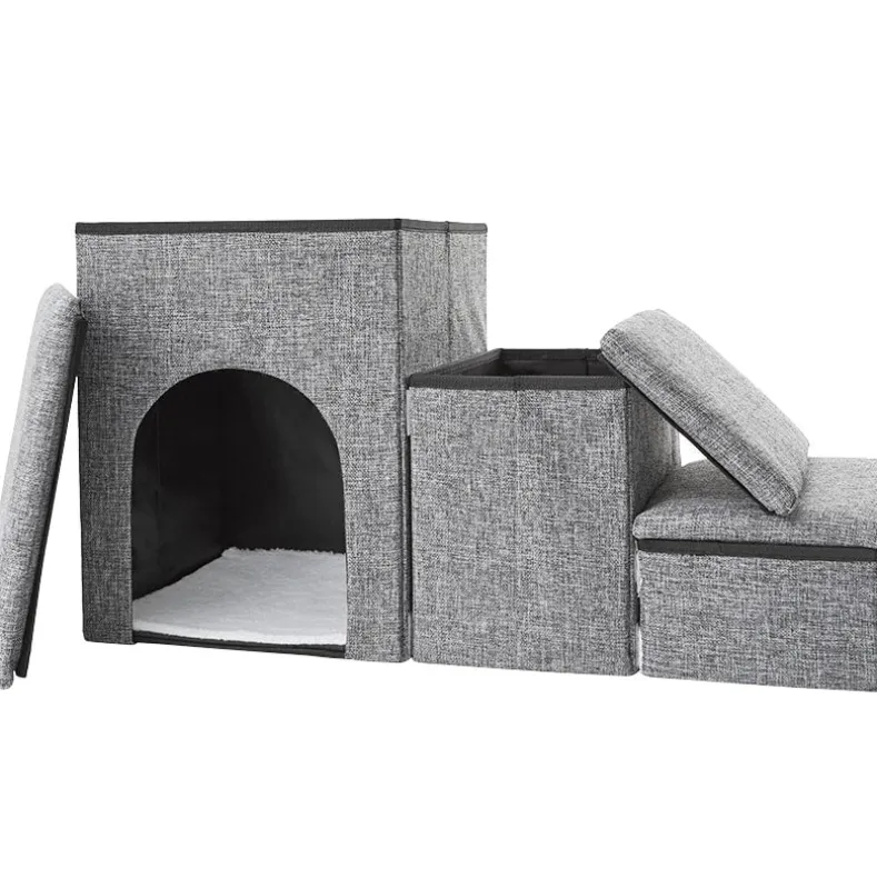 Foldable Pet Stairs With Storage Boxes and Cozy Pet Nook Portable