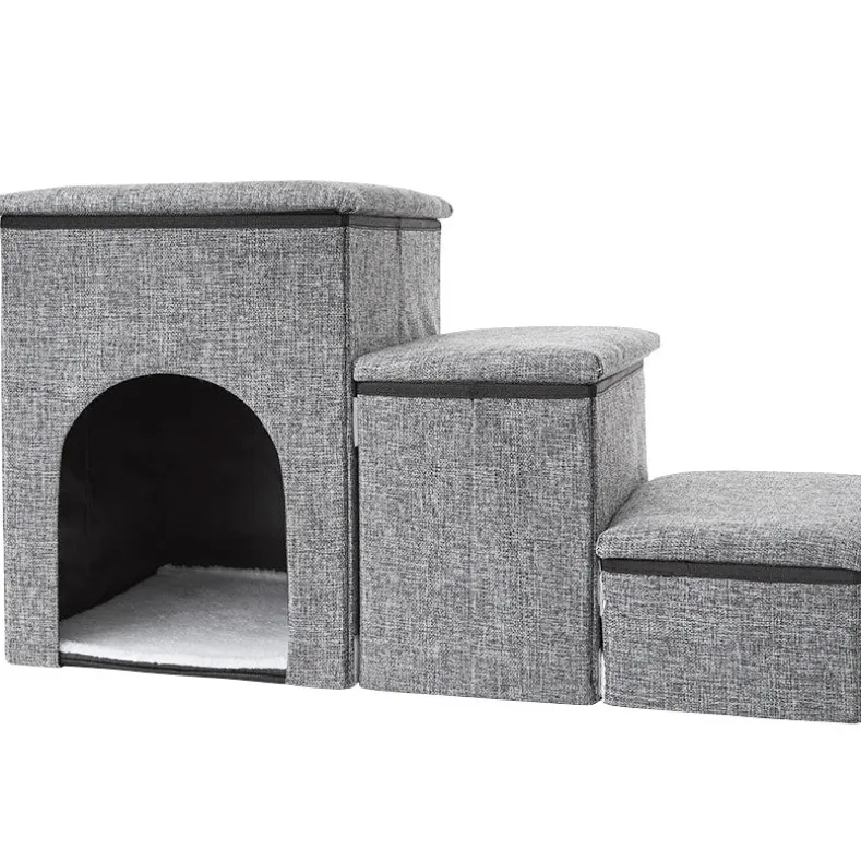 Foldable Pet Stairs With Storage Boxes and Cozy Pet Nook Portable