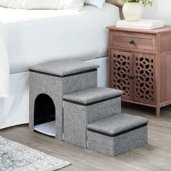 Foldable Pet Stairs With Storage Boxes and Cozy Pet Nook Portable