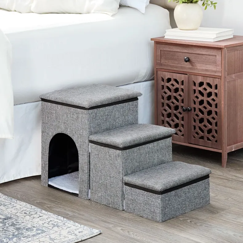 Foldable Pet Stairs With Storage Boxes and Cozy Pet Nook Portable