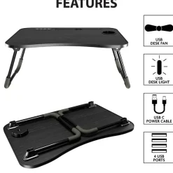 Folding Lap Desk With 4 USB-A Ports And Fan