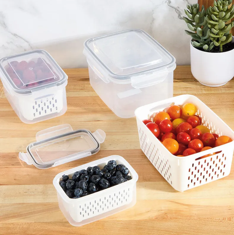 Food Storage Fridge Containers with Colanders Set of 3