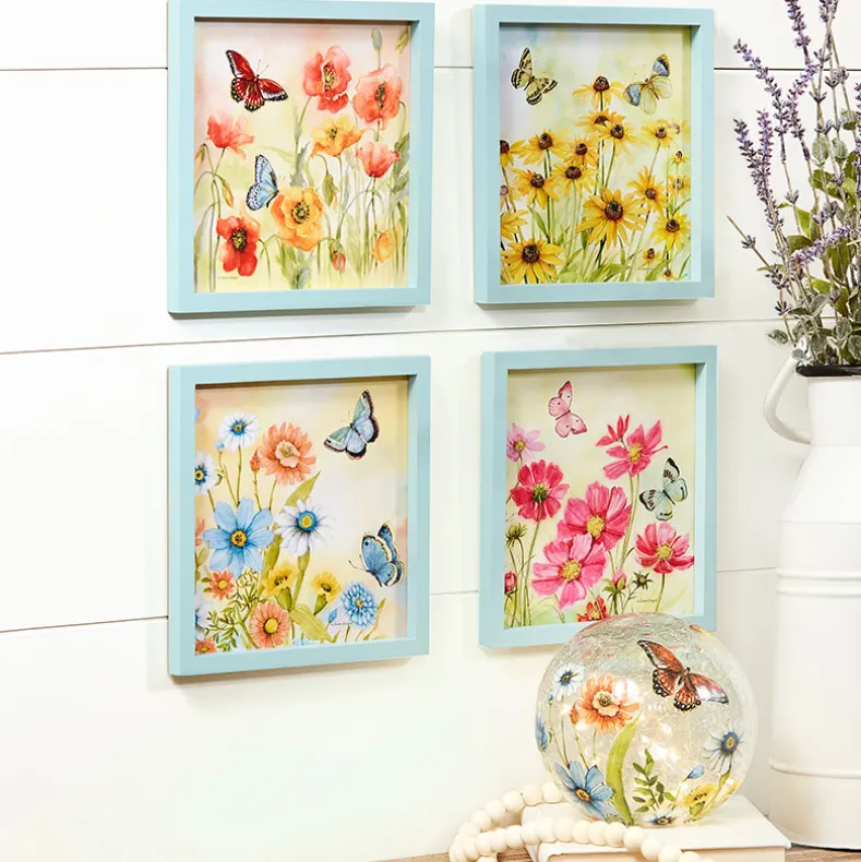 Framed Wall Art - Hummingbird, Butterfly, or Seashell Theme - 4 Pc