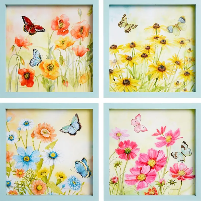 Framed Wall Art - Hummingbird, Butterfly, or Seashell Theme - 4 Pc
