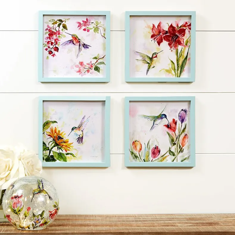 Framed Wall Art - Hummingbird, Butterfly, or Seashell Theme - 4 Pc