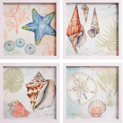 Framed Wall Art - Hummingbird, Butterfly, or Seashell Theme - 4 Pc
