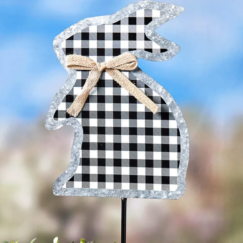 Galvanized Gingham Bunny Stake