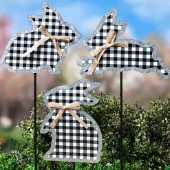 Galvanized Gingham Bunny Stake