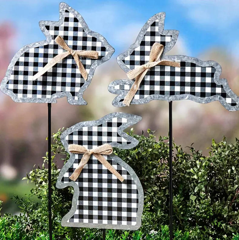 Galvanized Gingham Bunny Stake