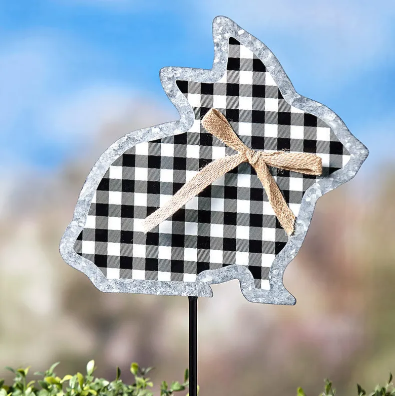 Galvanized Gingham Bunny Stake