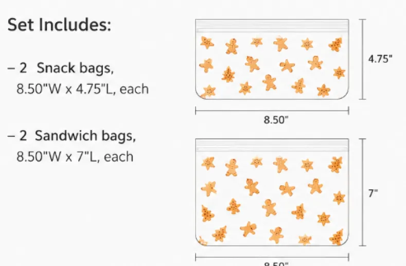 Gingerbread Reusable Food Storage Bags - 4-Pc.