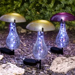 Golden Solar Mushroom Stake with Fairy Lights