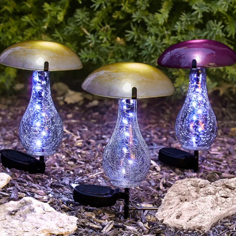 Golden Solar Mushroom Stake with Fairy Lights