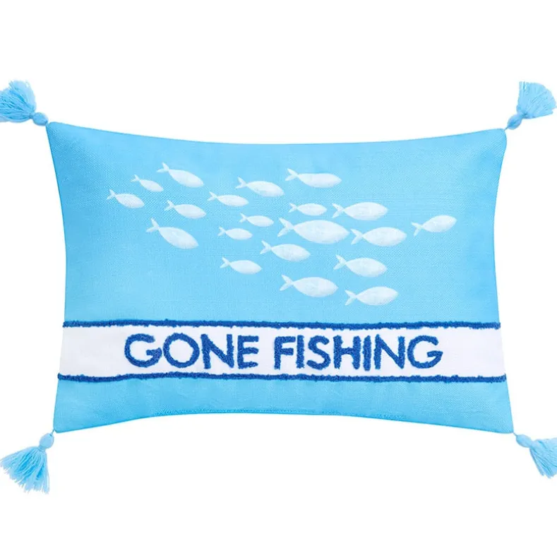 Gone to the Lake Embroidered Decorative Pillow