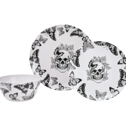 Gothic Elegance Halloween Butterfly and Skull Dinnerware Set