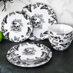 Gothic Elegance Halloween Butterfly and Skull Dinnerware Set