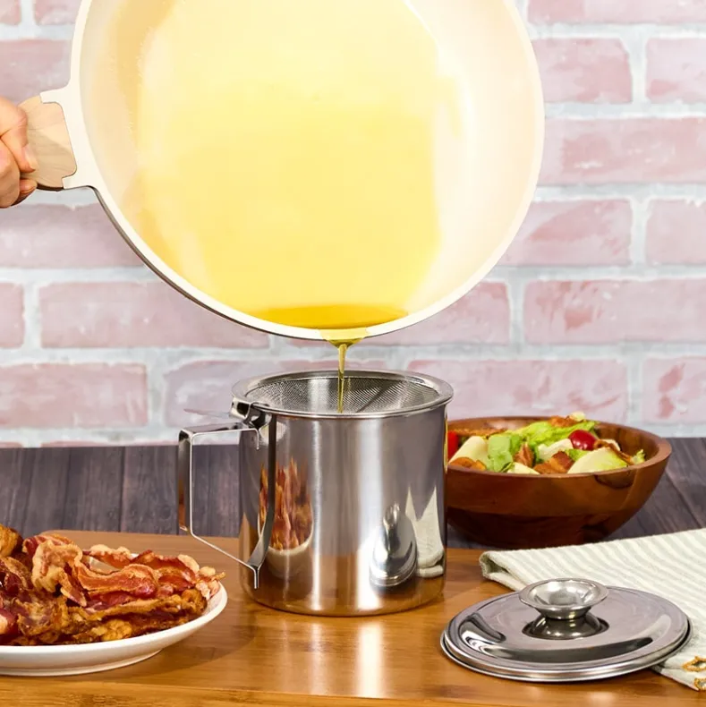 Grease Container with Removable Strainer Stainless Steel