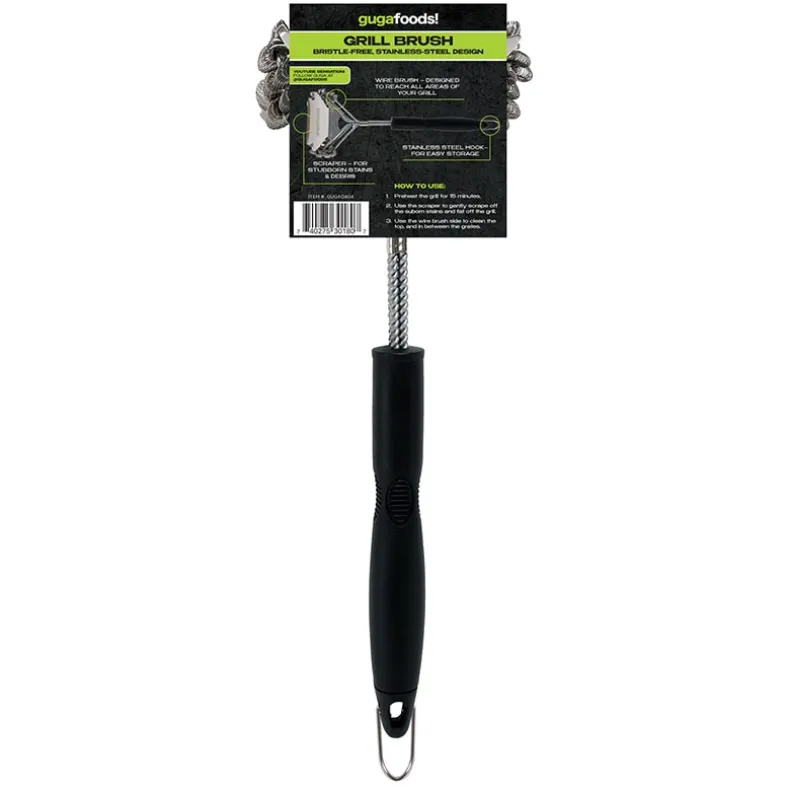 Guga Foods Grill Brush And Scraper Durable Stainless Steel Bristles