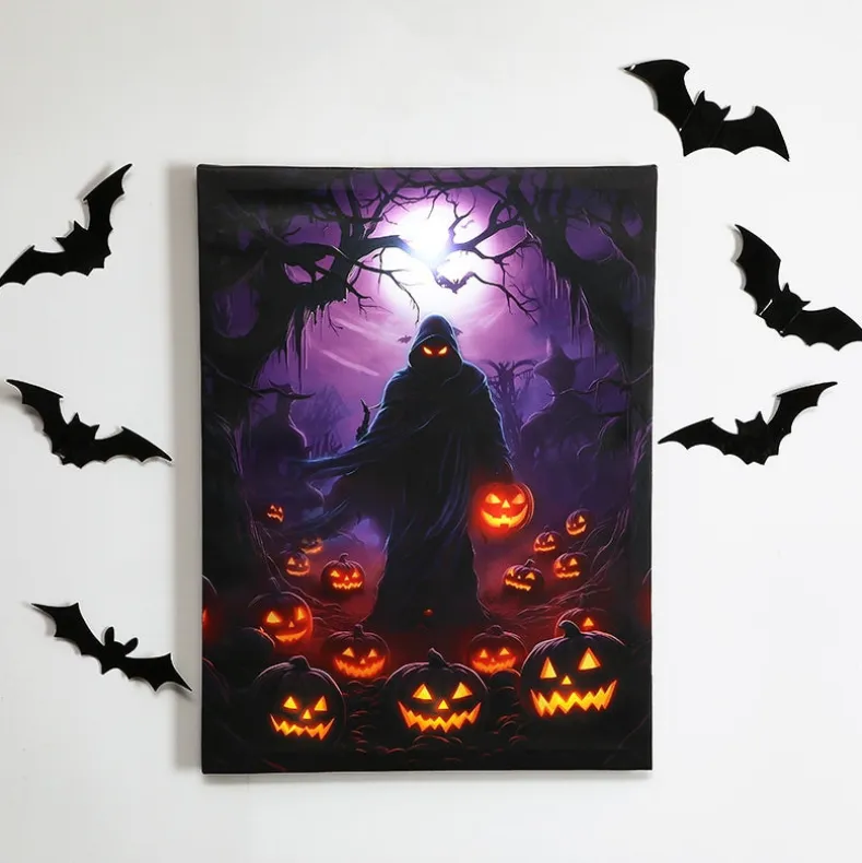 Halloween Canvas Wall Art Lighted Decor In Ghost Skeleton Or Reaper