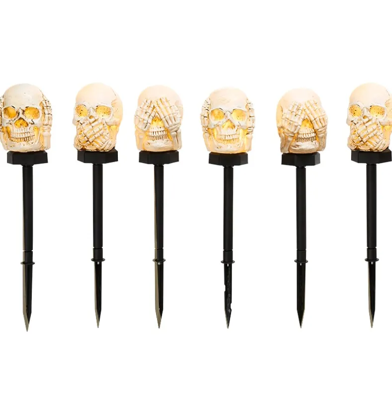 Halloween Hear, See and Speak No Evil Skull Solar Stakes - Set of 3