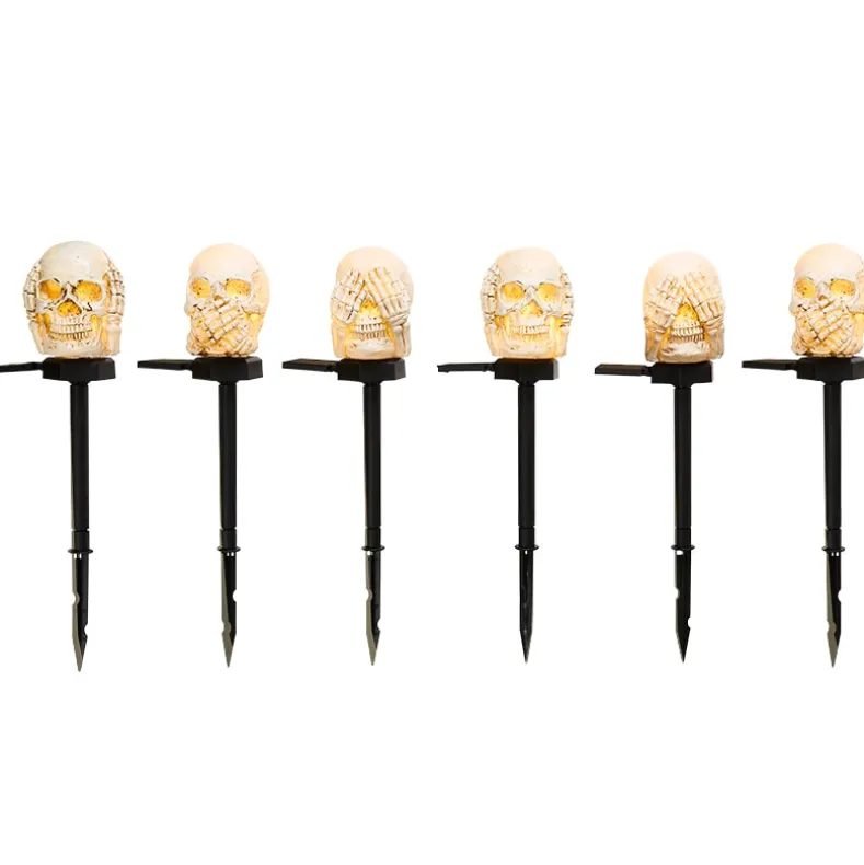 Halloween Hear, See and Speak No Evil Skull Solar Stakes - Set of 3