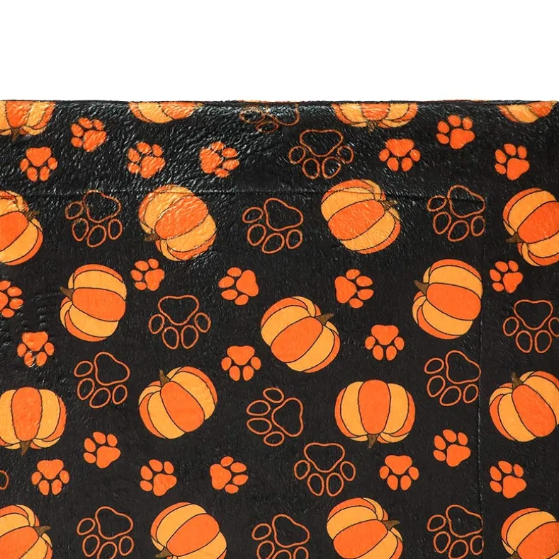 Halloween Pet Blanket Lightweight Cozy Festive Pumpkins And Paw Print
