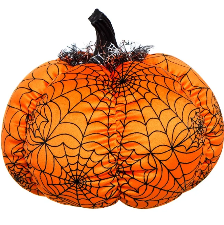 Halloween Plush Webbed Pumpkin Decor - Orange or Purple