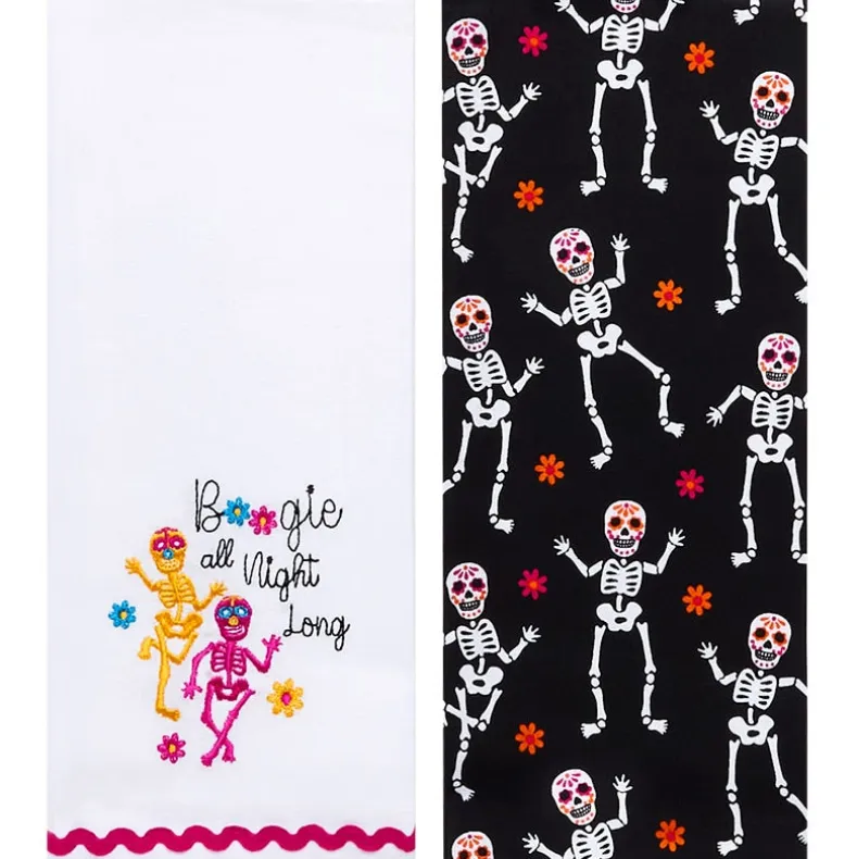Halloween Skeletons Embroidered Kitchen Towels, Set of 2