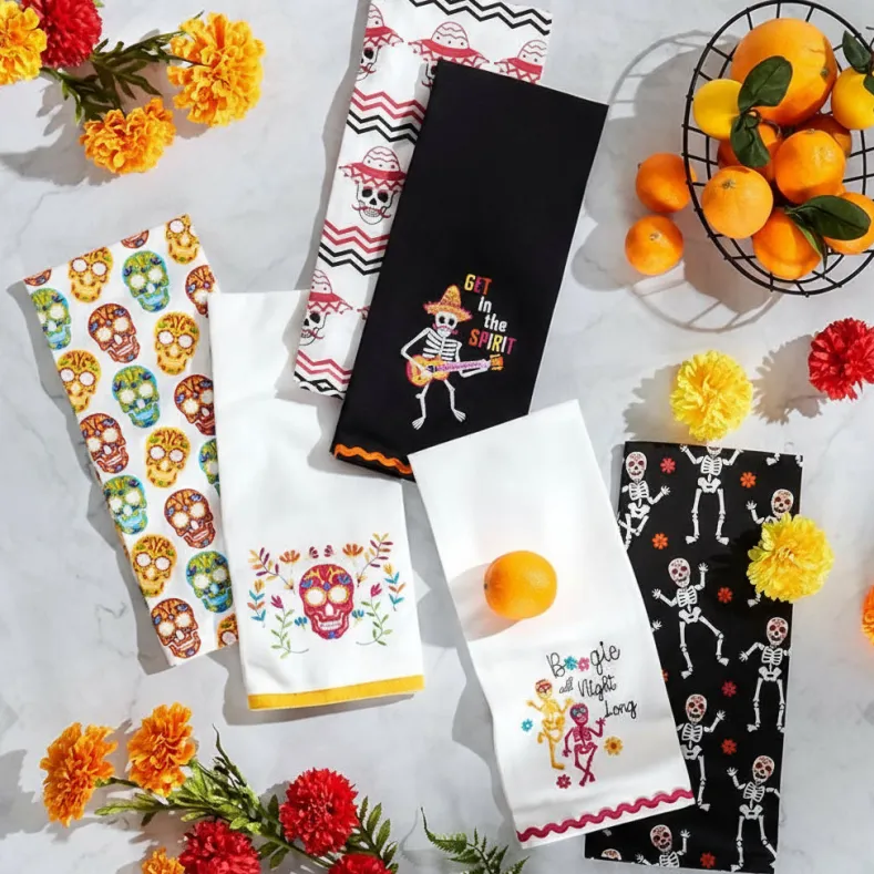 Halloween Skeletons Embroidered Kitchen Towels, Set of 2