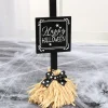 Halloween Witch's Broom Tabletop Rectangular Sign With Message And Bow