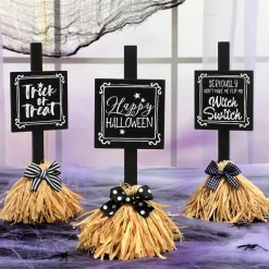 Halloween Witch's Broom Tabletop Rectangular Sign With Message And Bow