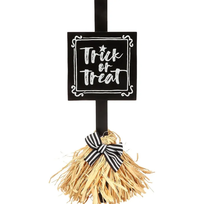 Halloween Witch's Broom Tabletop Rectangular Sign With Message And Bow